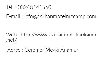 Aslhan Motel Karavan Camping iletiim bilgileri